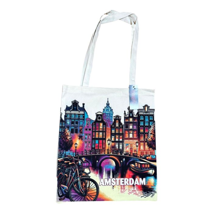 Canvas Tas - Dubbelzijdig - Amsterdamse Gracht met Fiets