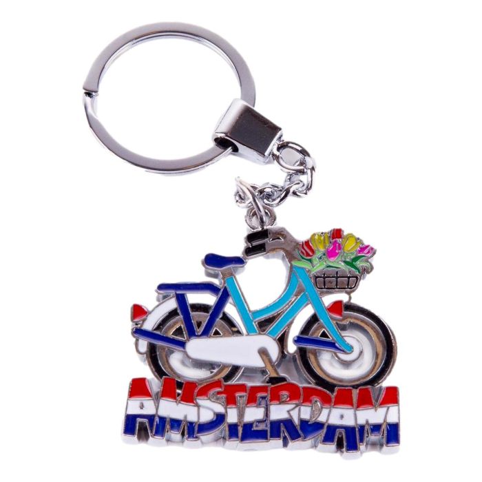 Sleutelhanger fiets met tulpenmand Amsterdam - wit