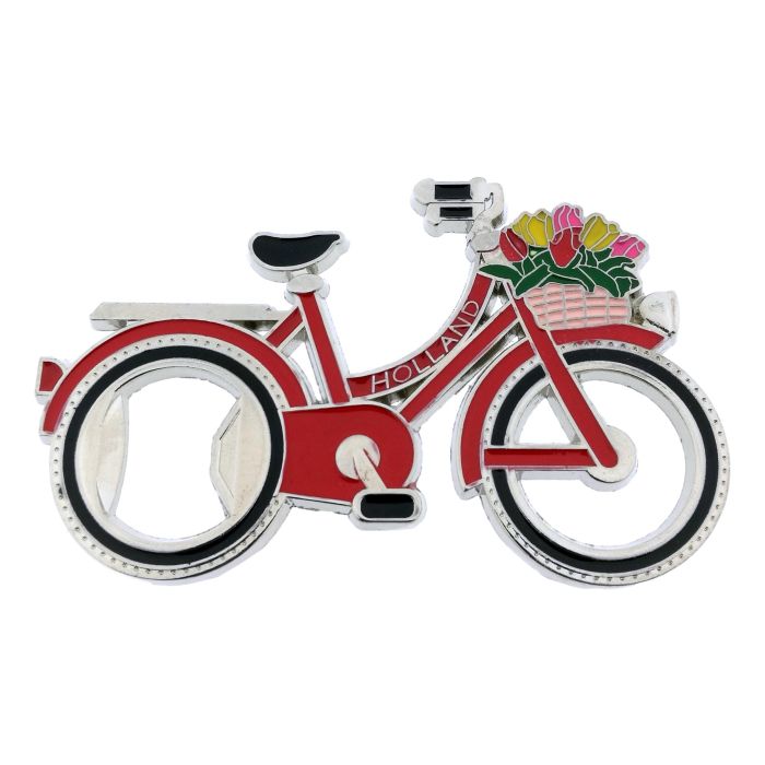 Flesopener Magneet "Rode Fiets met Tulpen"