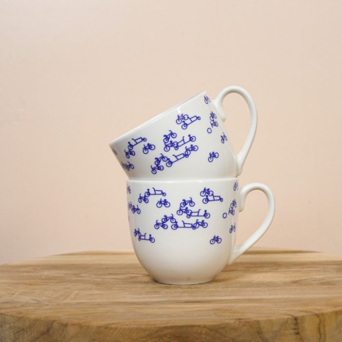 Koffiemok "Blauwe Fiets" set van 2
