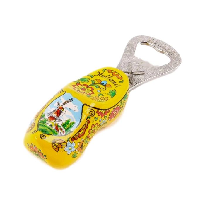 Wooden clog bottle opener yellow, 8 cm