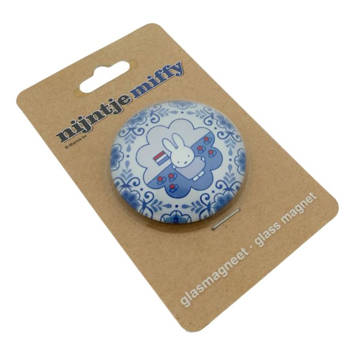 Glass magnet XL Miffy in Delft Blue with Flag