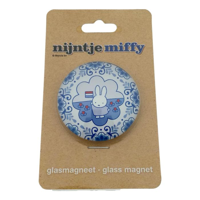 Glass magnet XL Miffy in Delft Blue with Flag