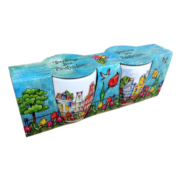 Cadeauset 2 Espresso koppen "Groetjes van Amsterdam"