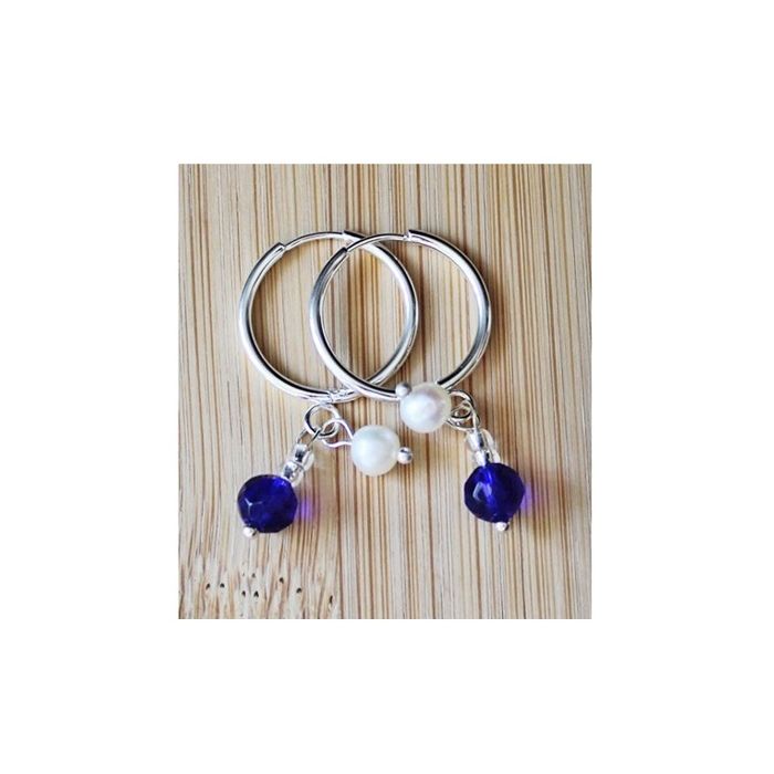 Silverplated stainless steel Huggie Hoops with cultive pearl and facetted bead