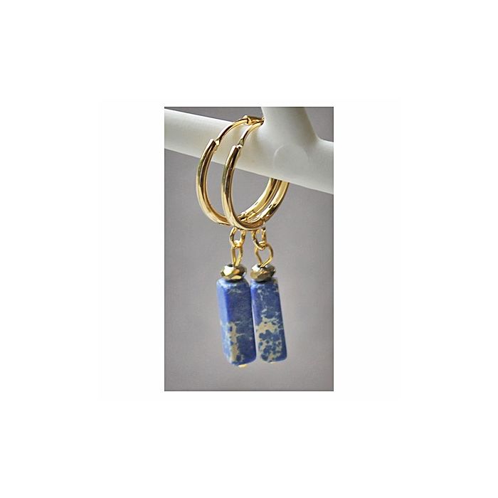 Huggie Hoop earrings, goldplated stainless steel, with Imperial Jasper bead
