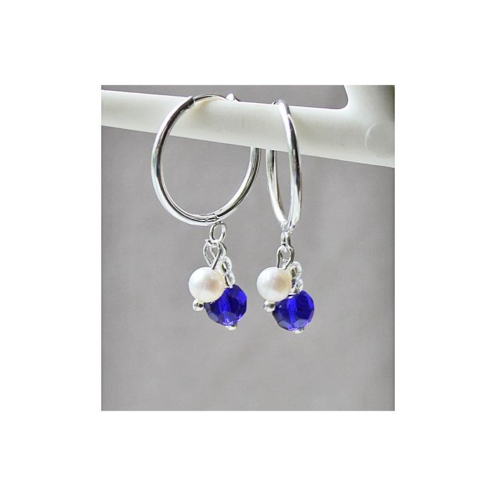 Silverplated stainless steel Huggie Hoops with cultive pearl and facetted bead