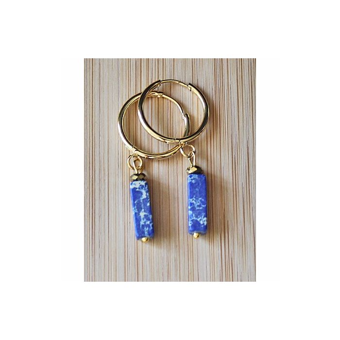 Huggie Hoop earrings, goldplated stainless steel, with Imperial Jasper bead