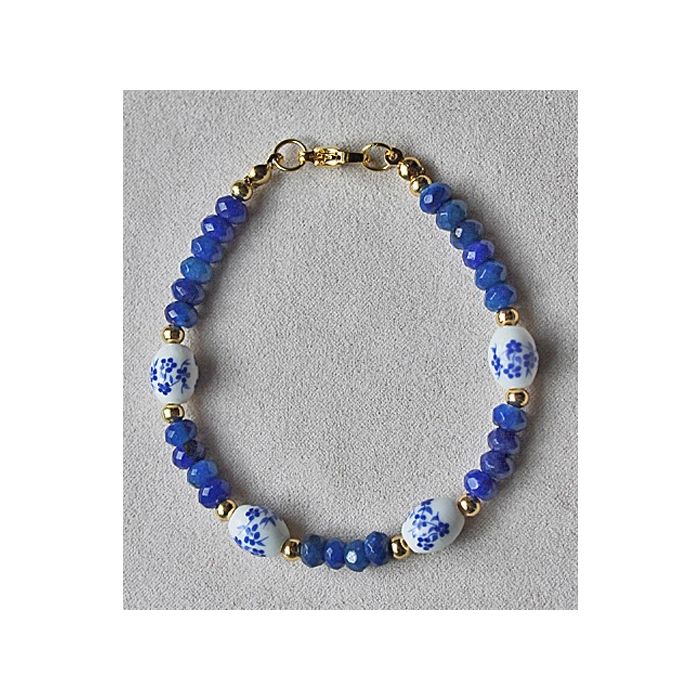 Bracelet delftblue with facetted darkblue Jasper beads