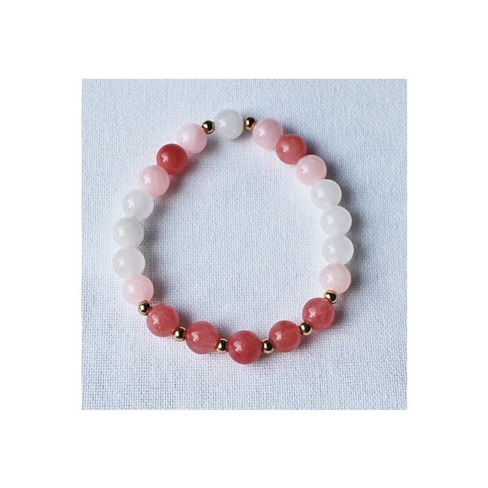 Jade bracelet 8mm beads in pink, white and darker pink.
