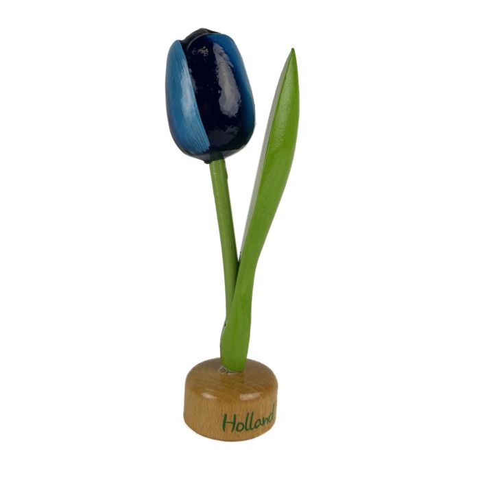 Tulp op houten voet, blauw / wit 