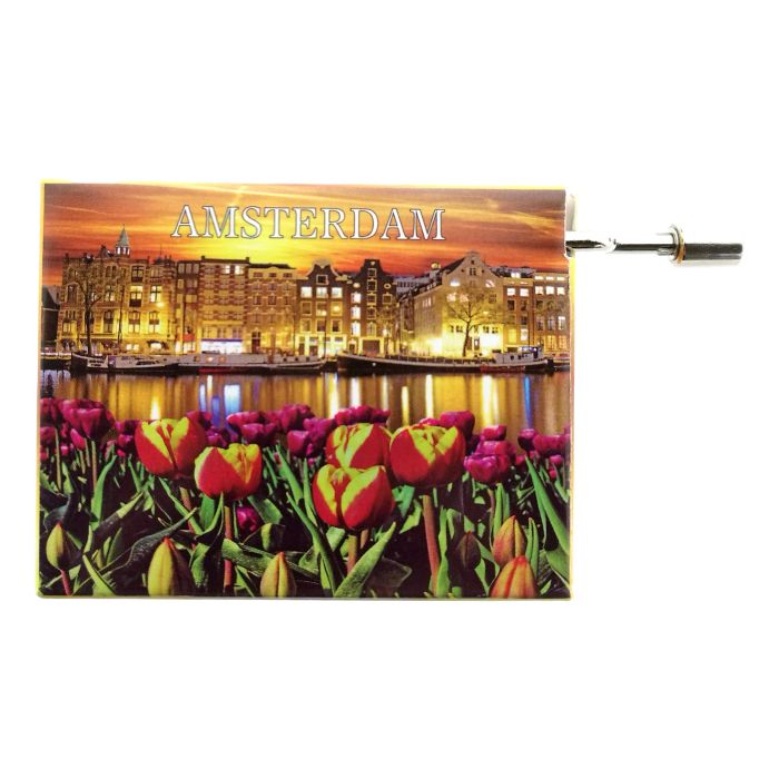Muziekdoosje - Grachtenhuis met tulpen