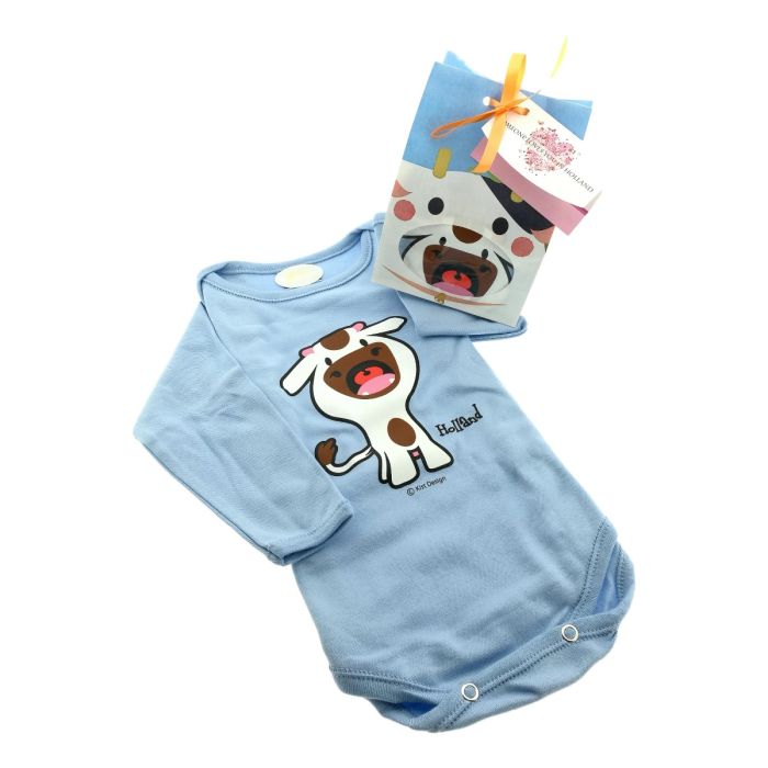 Baby Romper "Lachende Koe - Blauw" - in cadeautasje