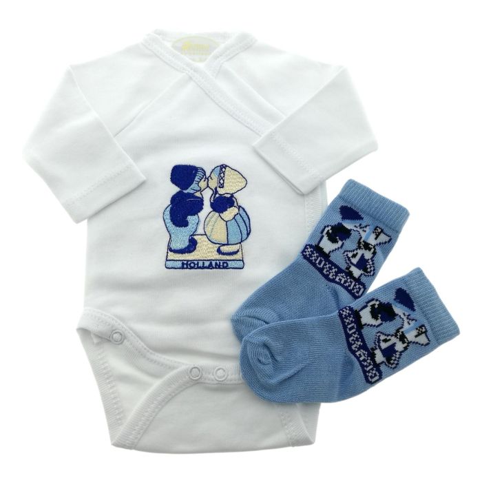 Baby Romper "Kussend Paar" Cadeauset met sokjes