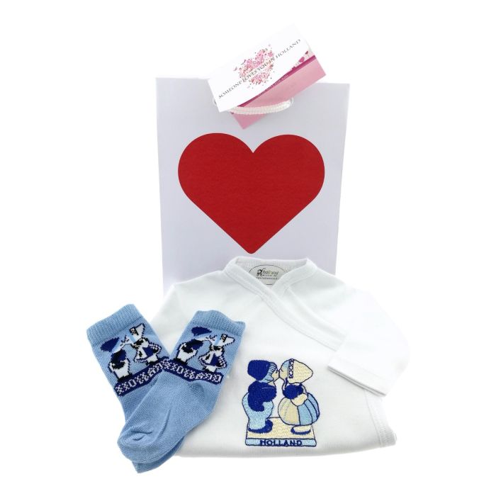 Baby Romper "Kussend Paar" Cadeauset met sokjes