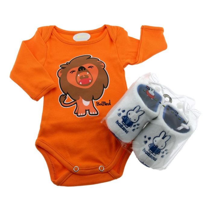 Baby Romper "Oranje Leeuw" Cadeauset met slofjes