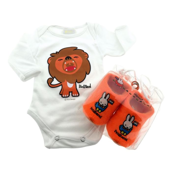 Baby Romper "Witte Leeuw" Cadeauset met slofjes