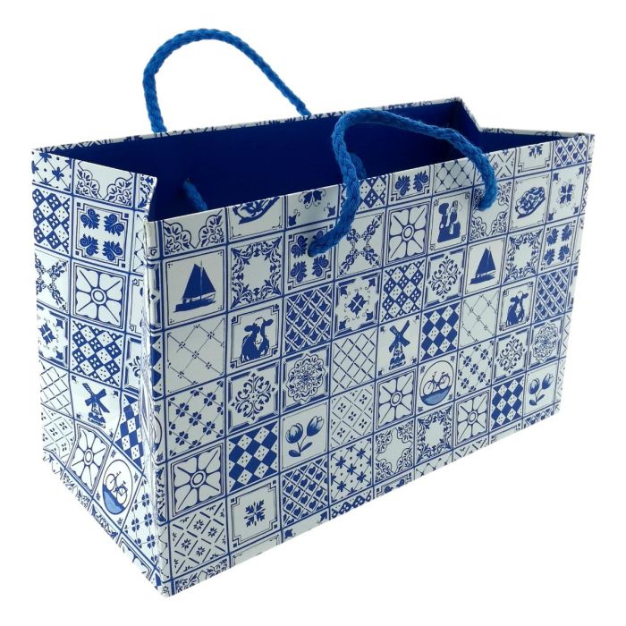 Luxe Delft Blauw gekleurde papieren cadeau tas, klein