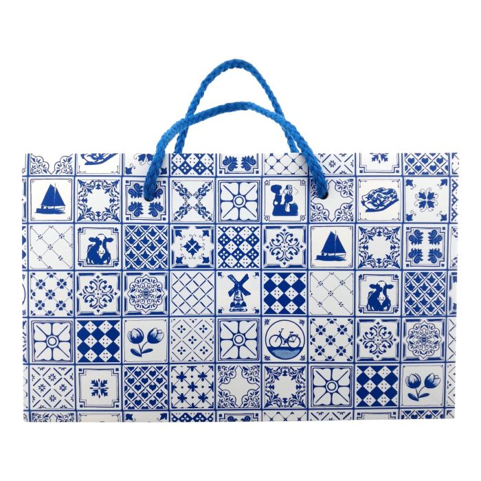 Luxe Delft Blauw gekleurde papieren cadeau tas, klein