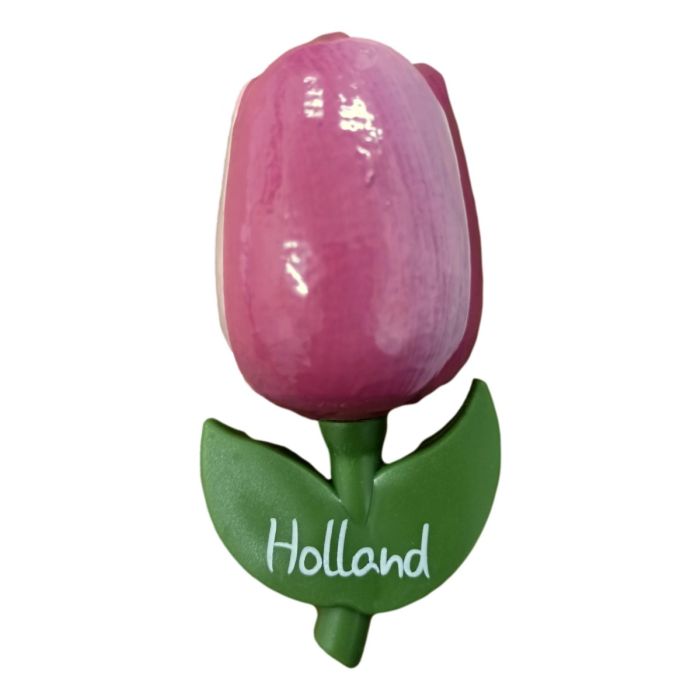 Tulp magneet "Roze met wit", 10 cm