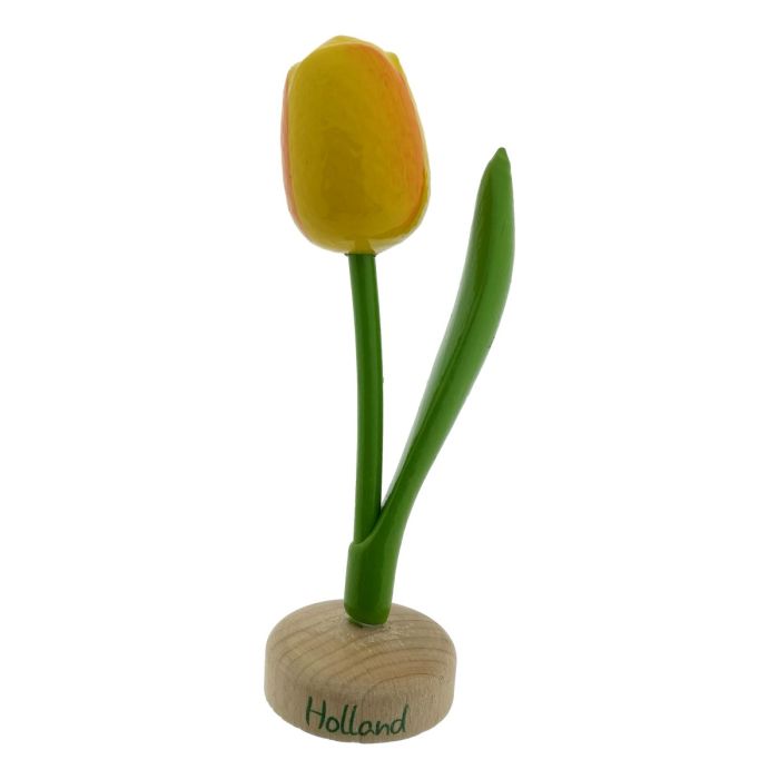 Tulip on wooden pedestal, Yellow / Orange