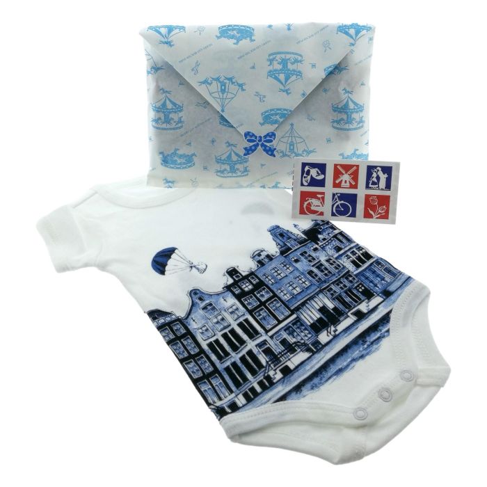 Baby Rompertje Delfts blauw grachtenpand