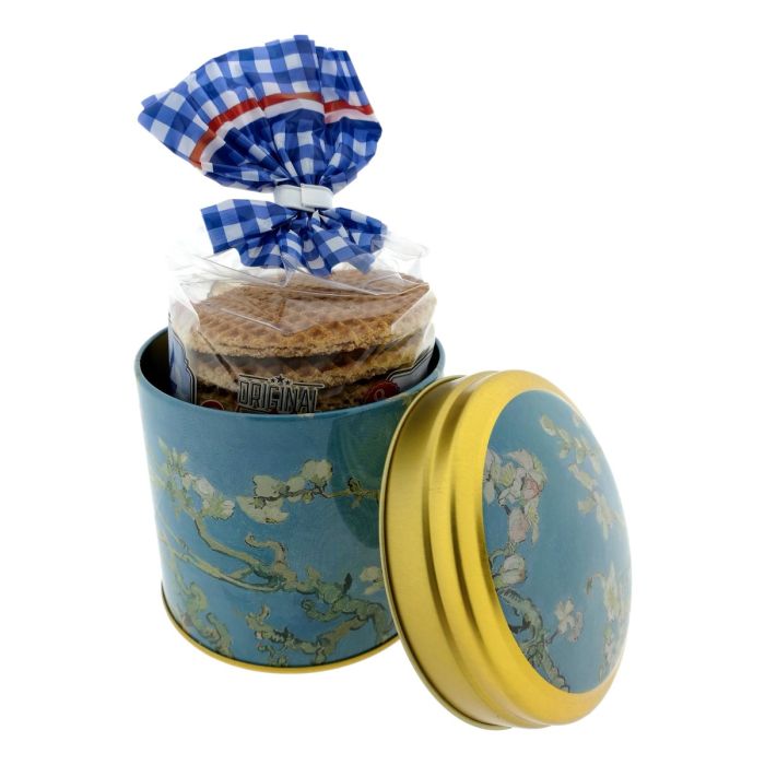 Stroopwafels in Van Gogh Amandelbloesem blikje, cadeau verpakt