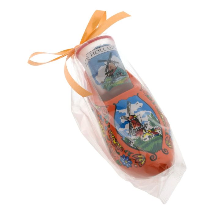 Oranje Klompje met Borrelglas, geschenkverpakt