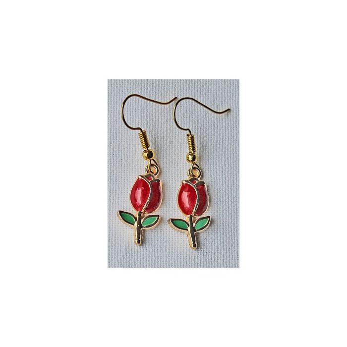 Oorbellen rood met groene tulpjes