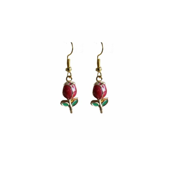 Oorbellen rood met groene tulpjes