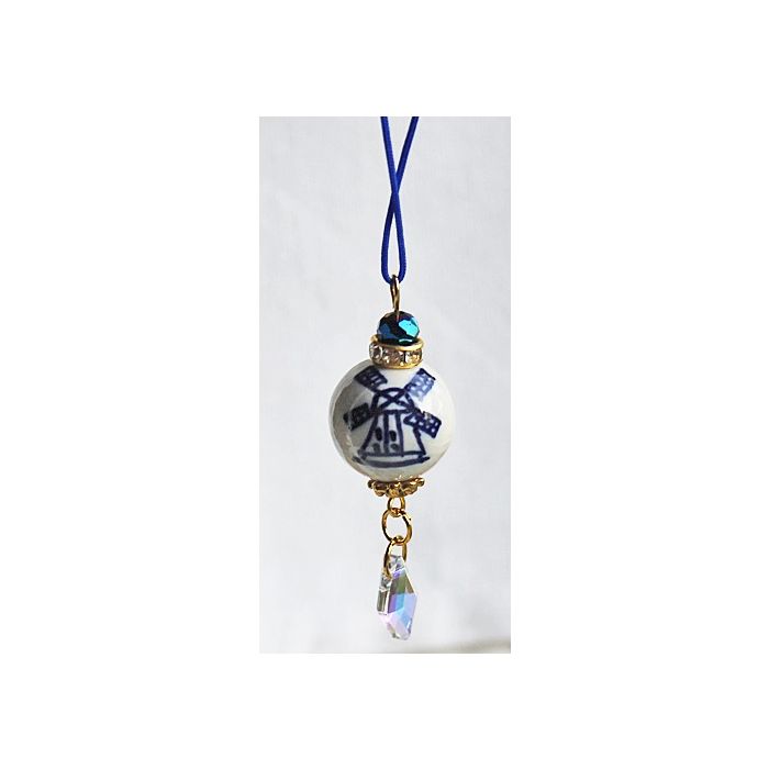 Christmas pendant delftblue mill with facetted blue bead