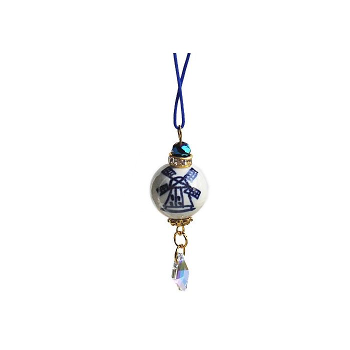 Christmas pendant delftblue mill with facetted blue bead