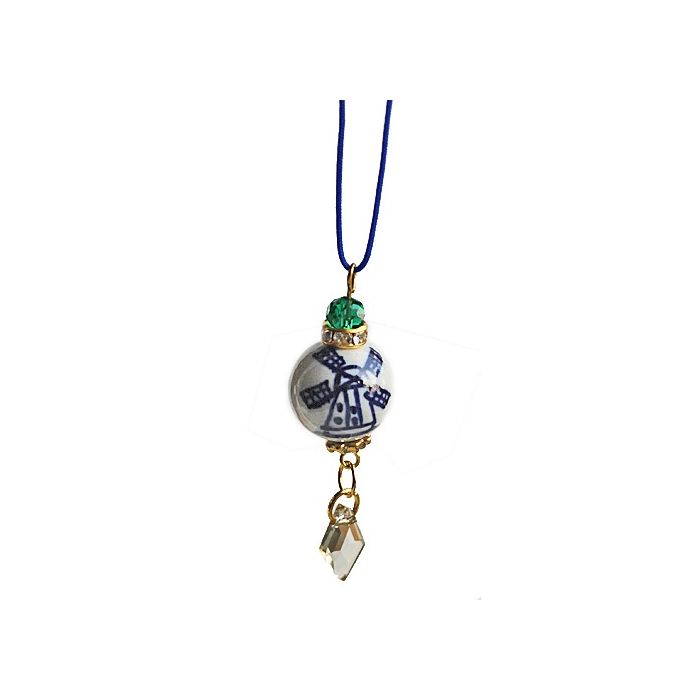 Christmas pendant delftblue mill with facetted green bead