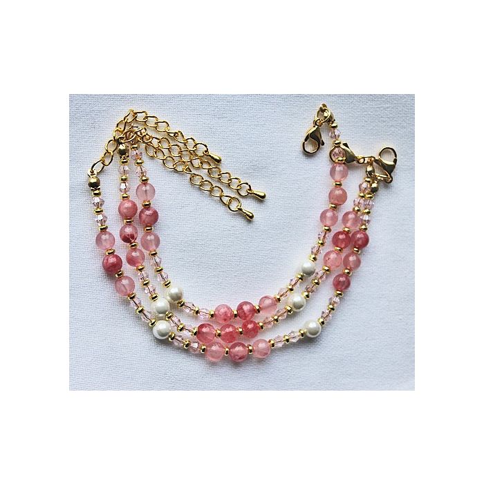 Roze jade kralen met shell pareltjes