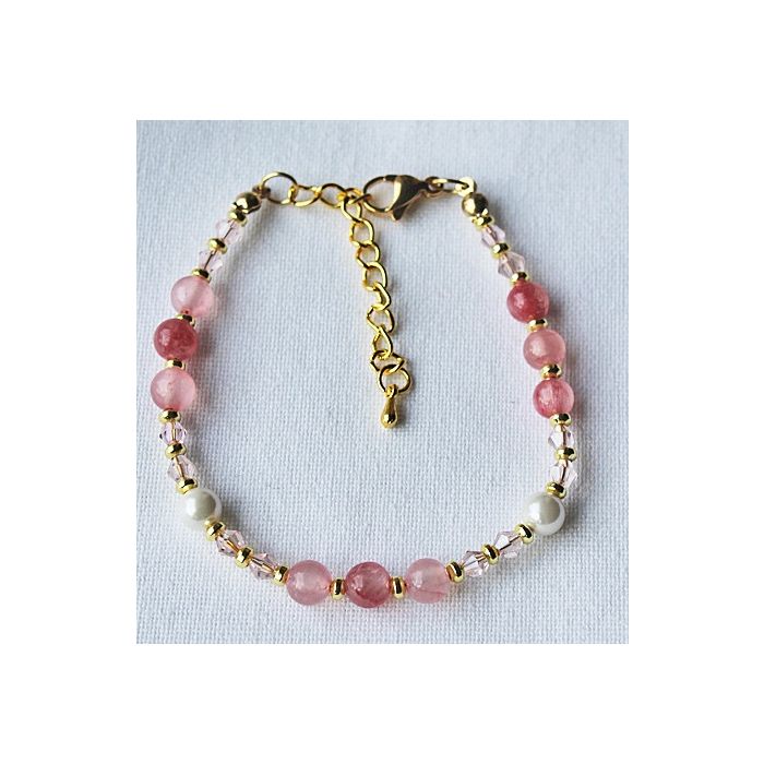 Roze jade kralen met shell pareltjes