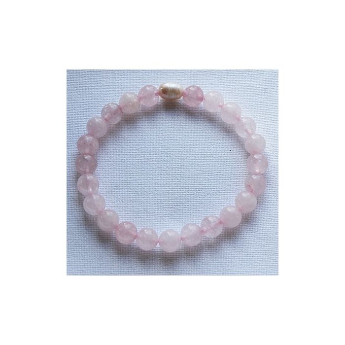 Armband 8mm Rozekwarts met cultive zoetwater parel