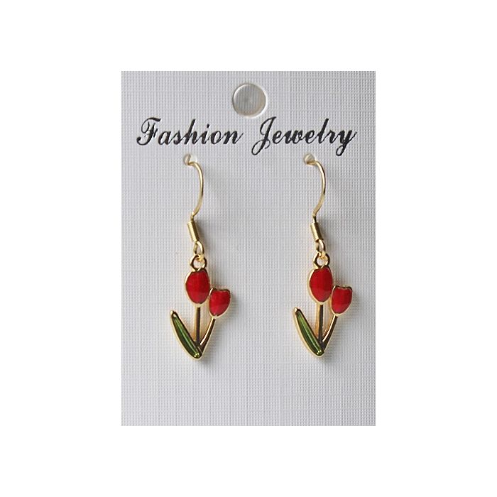 Oorbellen rode tulp met goudkleur
