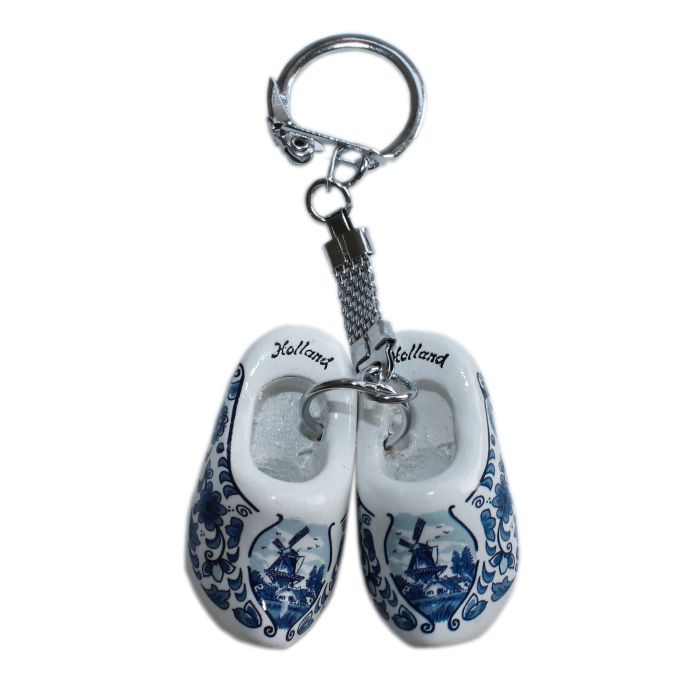 Sleutelhanger 2 delfts blauwe houten klompjes 