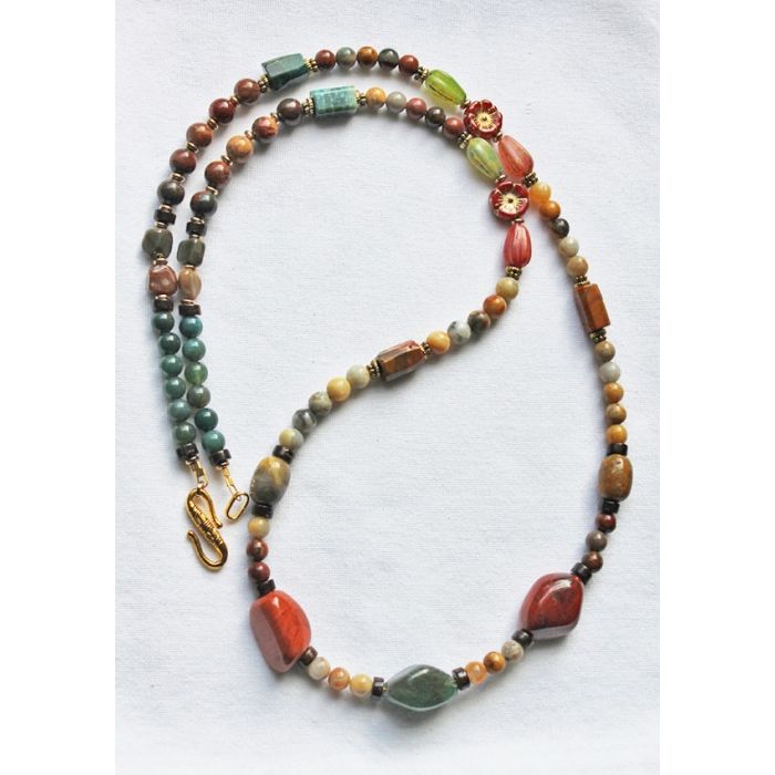 Long necklace with many different gemstones, 80cm