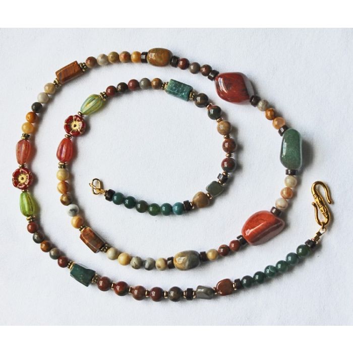 Long necklace with many different gemstones, 80cm