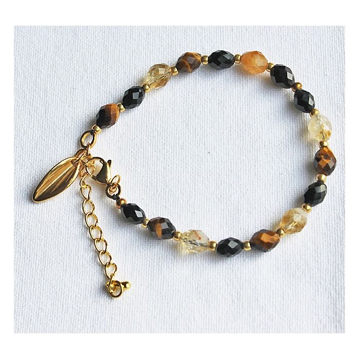 Bracelet Obsidian, Tiger eye and Citrine, 20cm.