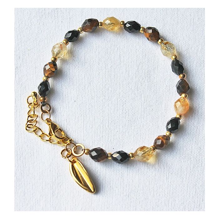 Bracelet Obsidian, Tiger eye and Citrine, 20cm.