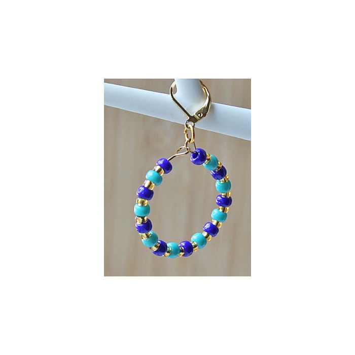 Ronde oorbellen met Miyuki 4mm kralen in kobalt blauw en turkoois groen