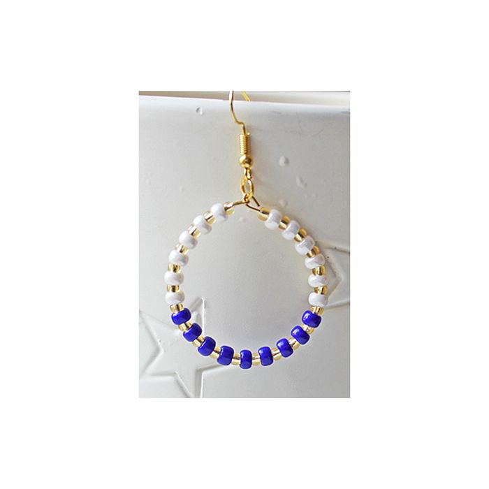 Ronde oorbellen met 4mm Miyuki kralen donkerblauw en zacht wit