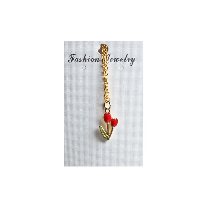 Rode tulphanger aan goudkleurige ketting