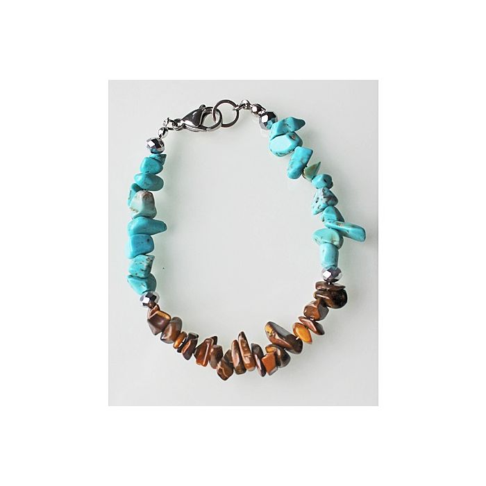 Bracelet Tiger Eye and Turquois colored chipbeads
