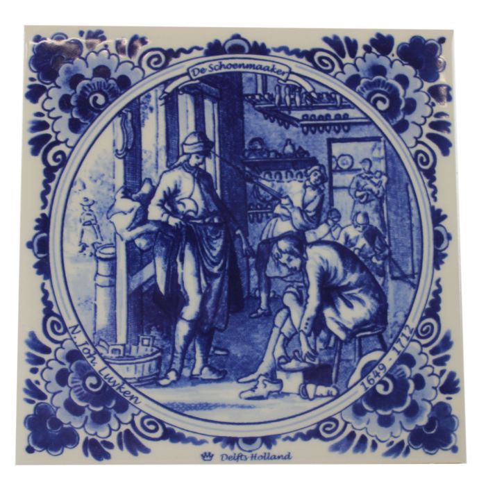 Delfts blauwe tegel - De Schoenmaker, 15 cm 