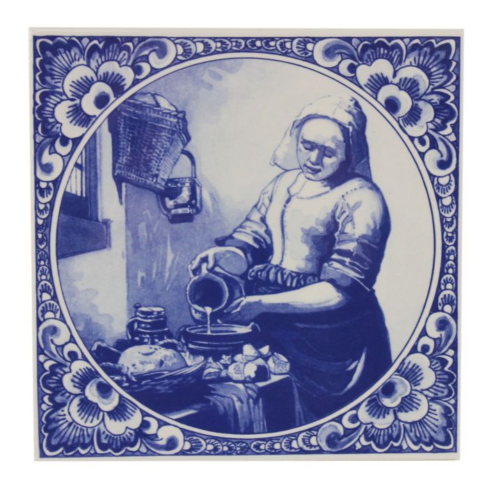Delfts blauwe tegel - "Het Melkmeisje, Vermeer", 15 cm 