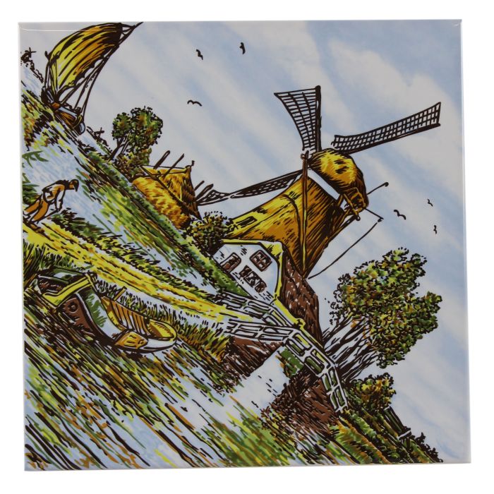 Polychrome tile - "Mill, Diagonal", 15 cm