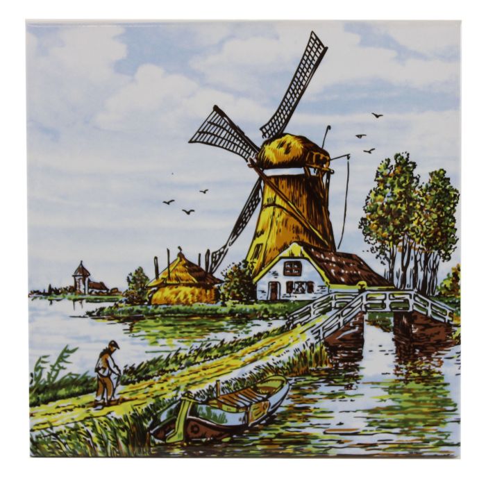 Polychrome tile - "Mill with bridge", 15 cm